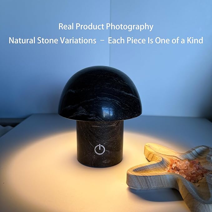 Hand-Polished Natural Marble Mushroom Lamp, Rechargeable LED Stone Night Light - Image 6