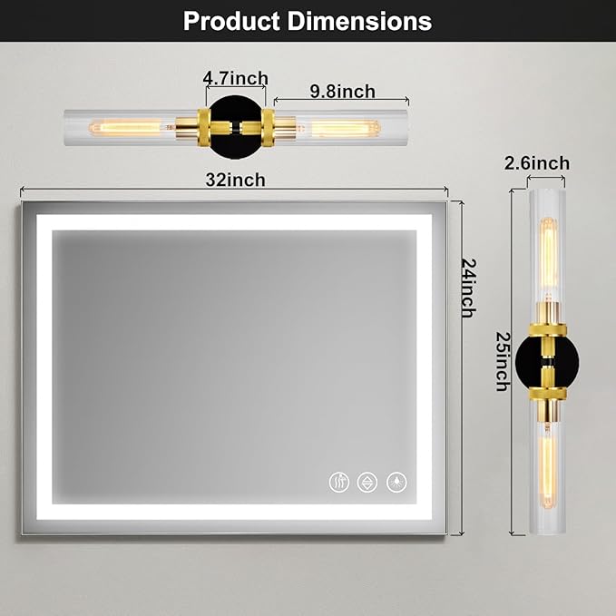 LaLuLa Black and Gold Vanity Light Fixtures 2-Pack – Modern Hardwired - Image 6