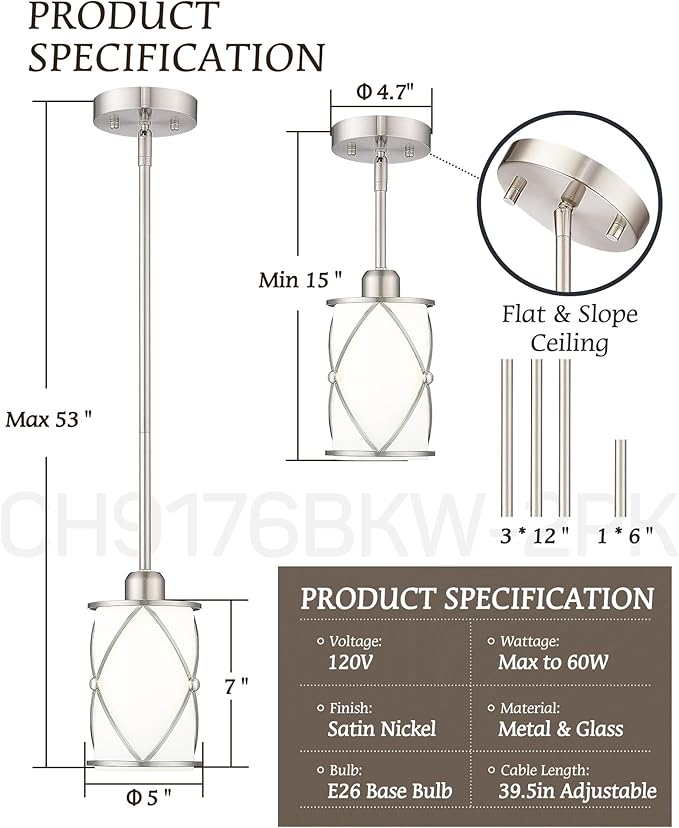 Brushed Nickel Pendant Lights Kitchen Island 3 Pack, Milk Glass Kitchen Pendant - Image 3