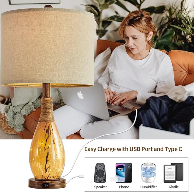 OYEARS 23" USB A+C Table Lamp for Bedroom Living Room Modern Bedside Lamps - Image 3