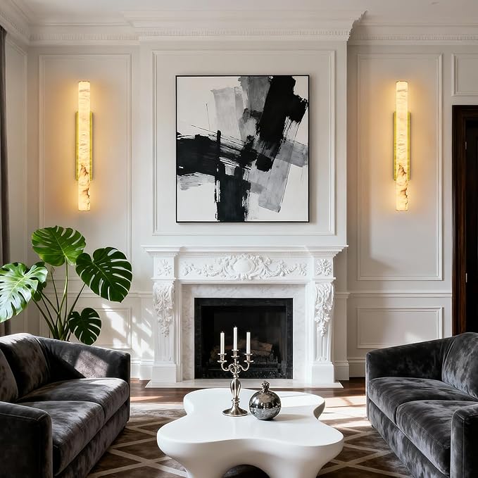LMQNINE Natural Alabaster Wall Sconces Set of Two Spanish Marble Wall Light - Image 4