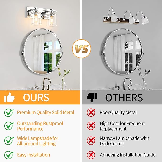 2 Light Modern Bathroom Light Fixtures Over Mirror, Chrome Vanity Lights - Image 8