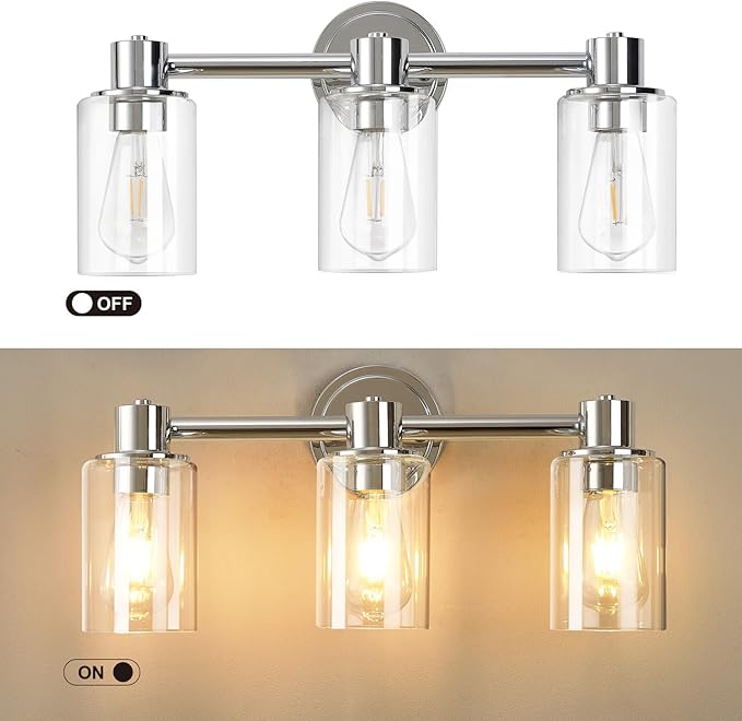 3 Light Bathroom Wall Light Fixtures Chrome Bathroom Wall Sconce - Image 3