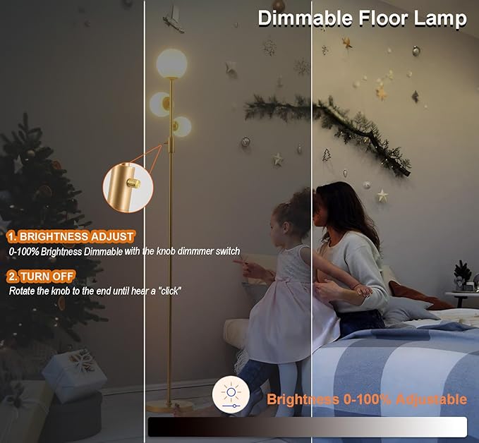 Fiqevs Upgrade Dimmable Floor Lamp, 3 Globe Mid Century Floor Lamps - Image 7
