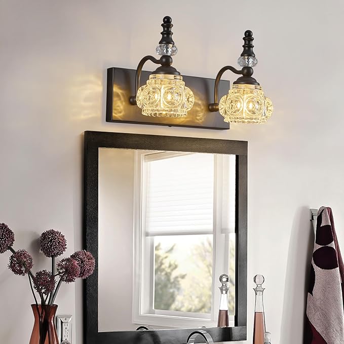 Modern Glass Crystal Bathroom Vanity Light Indoor Wall Lamp Black Vintage Wall - Image 7