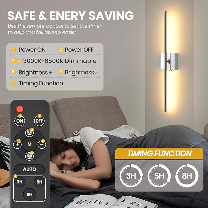 Chrome Wireless LED Battery Operated Wall Sconces, 11000mAh Rechargeable Wall - Image 8