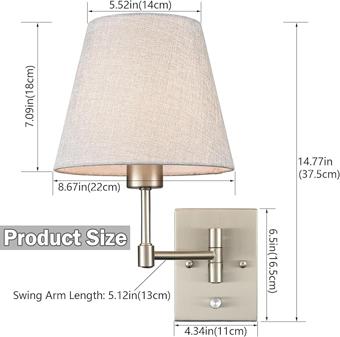 SAMTEEN Swing Arm Wall Sconces Set of Two Plug in Wall Lamp - Image 6