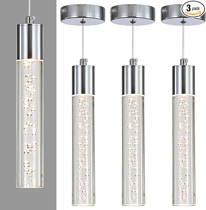 3 Pack Modern LED Pendant Light, Chrome Bubble Hanging Ceiling Lamp Fixture by Daoseolo