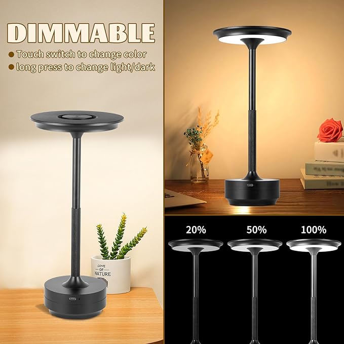 Rechargeable Cordless LED Table Lamps Touch Sensor Light, 3-Levels Portable - Image 2