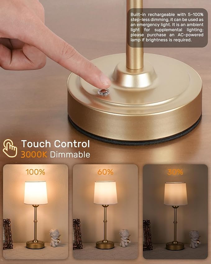 Gold LED Cordless Table Lamp Rechargeable-6000mAh Battery Operated Table Light - Image 6