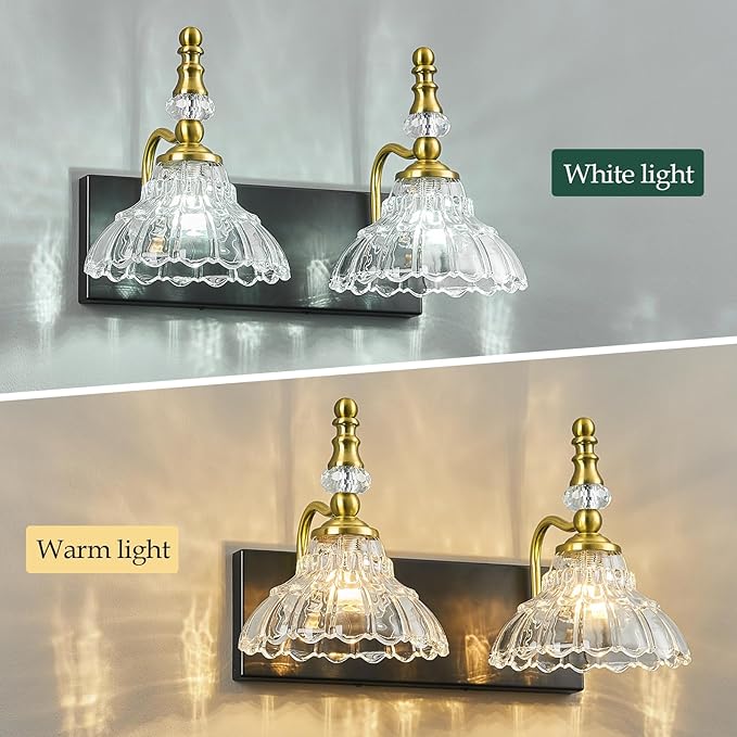 Vintage Bathroom Vanity Light, 2-Light Black Gold Vanity Lighting Fixture - Image 4