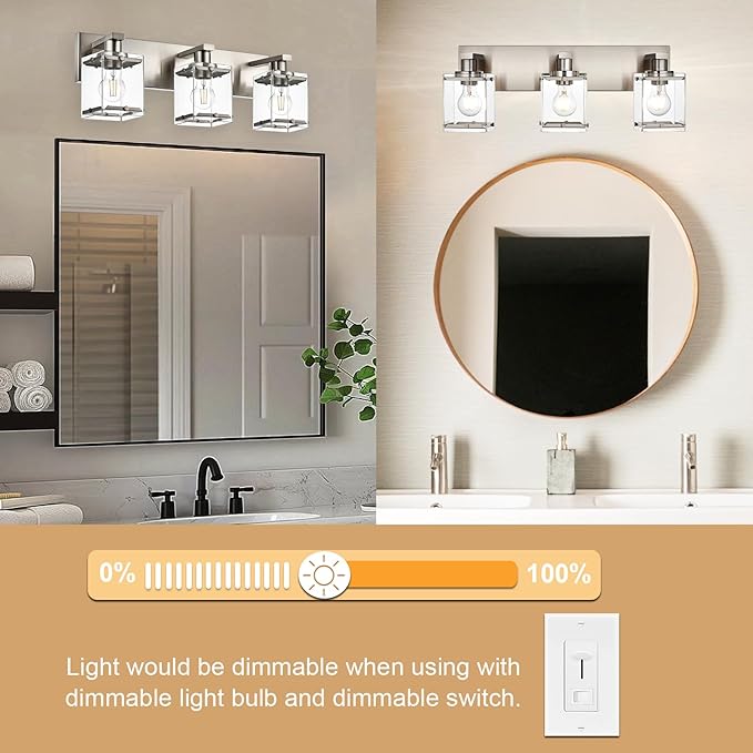 3-Lights Bathroom Wall Light Fixtures E26 Bulb Base, Brushed Nickel Vanity - Image 4