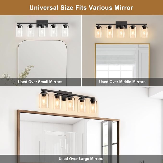 IZORRO Black Bathroom Vanity Light, 5-Light Vanity Lighting fixtures Over Mirror - Image 9