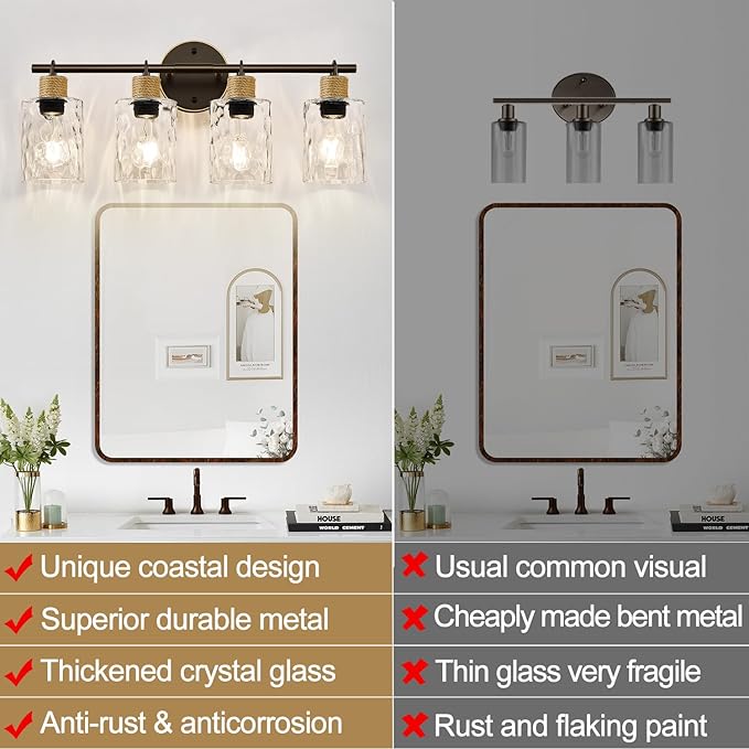 2025 Upgrade Bathroom Light Fixtures, 4-Light Coastal Vanity Lights - Image 2