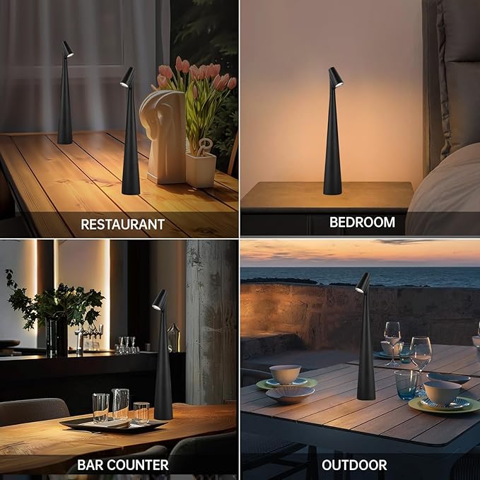 Black Set of 2 Cordless Table Lamps Rechargeable Battery Operated Lamp Touch - Image 7