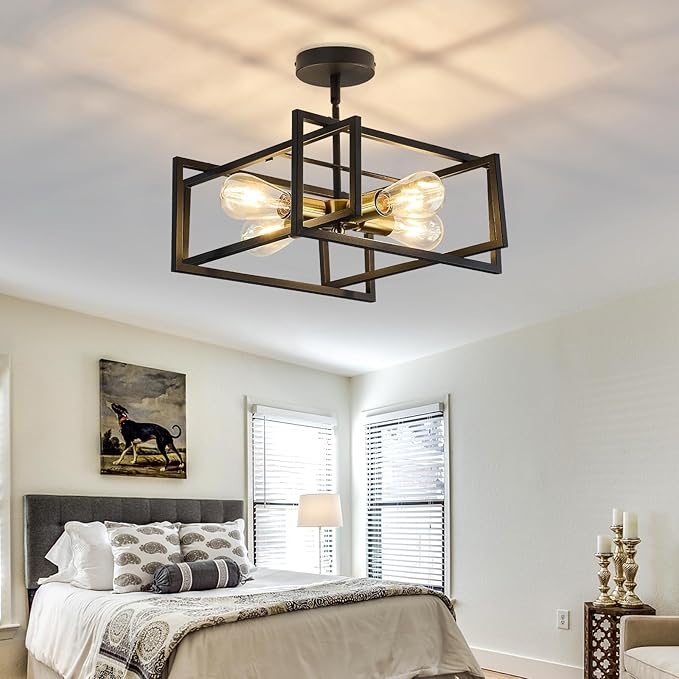 ZGLAOJT 4-Lights Close to Ceiling Light Black and Gold Light Fixture Industrial - Image 9