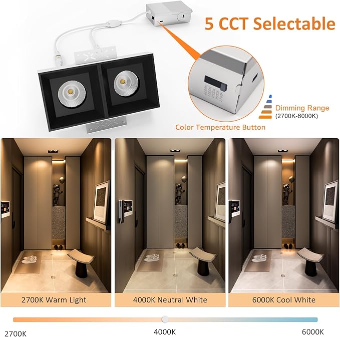 LED Square Recessed Lighting 16 Pack, 24W Aluminum Trimless Downlight, - Image 2