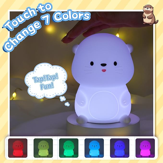 Attivolife Otter Night Light for Kids, Cute Sea Otter Silicone Lamp, Protable - Image 2