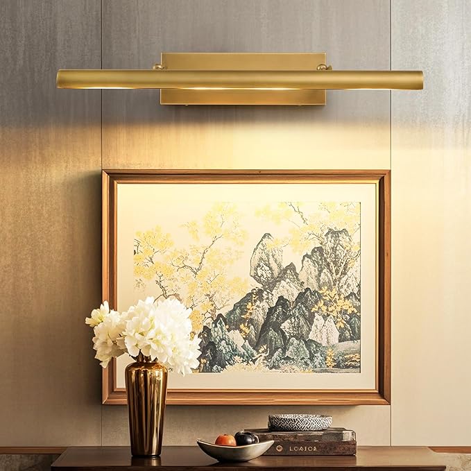 Brass Picture Light for Wall: 30" Hardwired Swing Arm Vintage Brushed Long Art - Image 2
