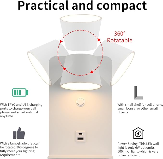 Modern LED Plug in Wall Sconce, Dimmable Wireless Wall Light Fixtures - Image 5