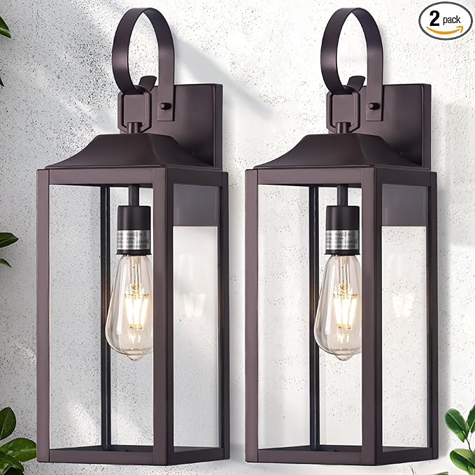 19" Large Outdoor Wall Lantern 2 Pack, Bronze Exterior Lighting Fixtures Porch by Yolsunes