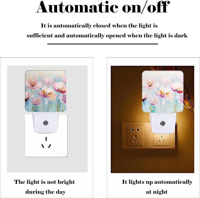 Oil Pink Flowers Night Light, Plug-in Night Lights - Image 3