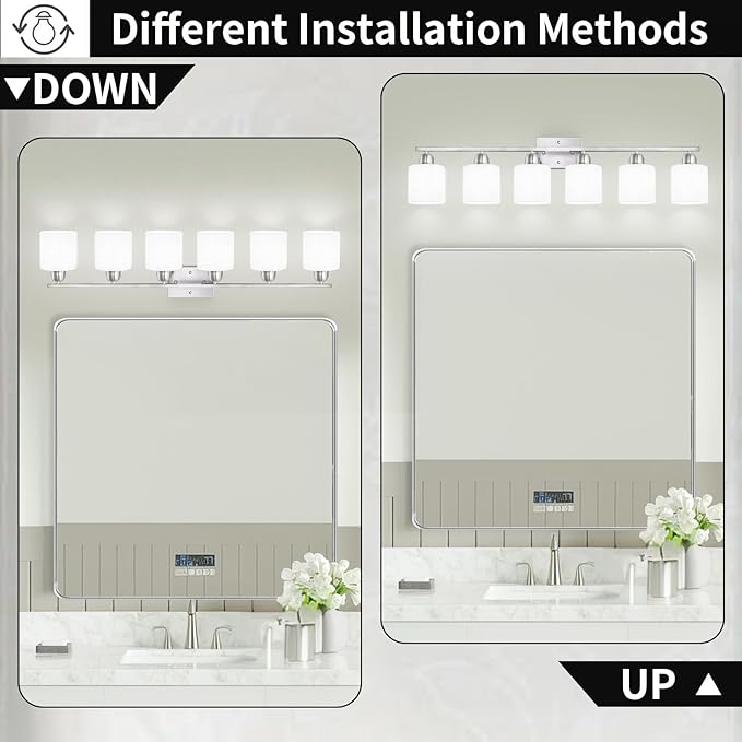 Brushed Nickel Vanity Light for Large Mirror, 6 Light Bathroom Lighting - Image 4