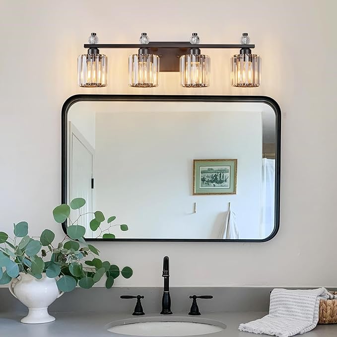 Bathroom Vanity Lights 4-Light Sand Black Modern Crystal Vanity Light Fixtures - Image 6