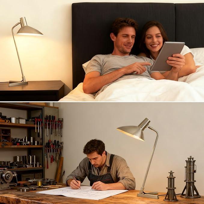 Industrial Desk Lamp Metal Modern Table Lamp 22", Adjustable Neck - Image 6