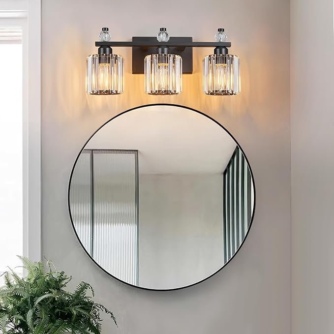Bathroom Vanity Lights 3-Light Sand Black Modern Crystal Vanity Light Fixtures - Image 7