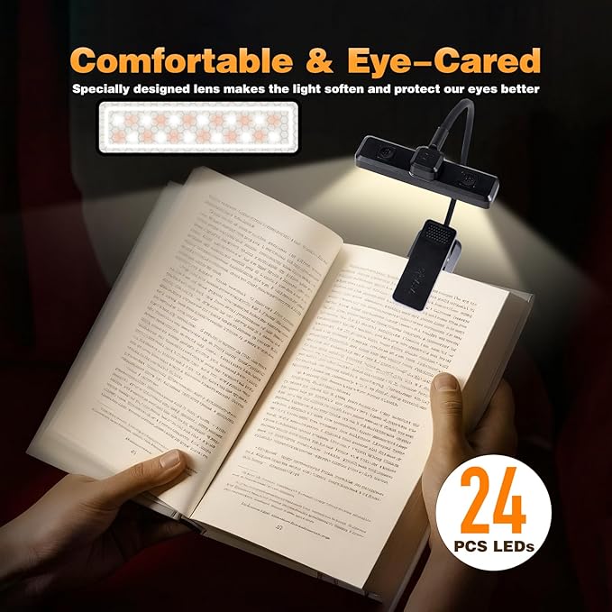 VAVOFO Rechargeable Book Light Rotatable：24 LEDs Reading Light, 3-Color & - Image 3