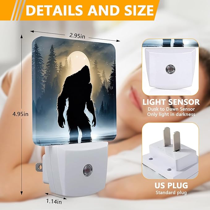 Funny Bigfoot Sasquatch Night Light, Plug-into Forest Moon Nightlight White LED - Image 2