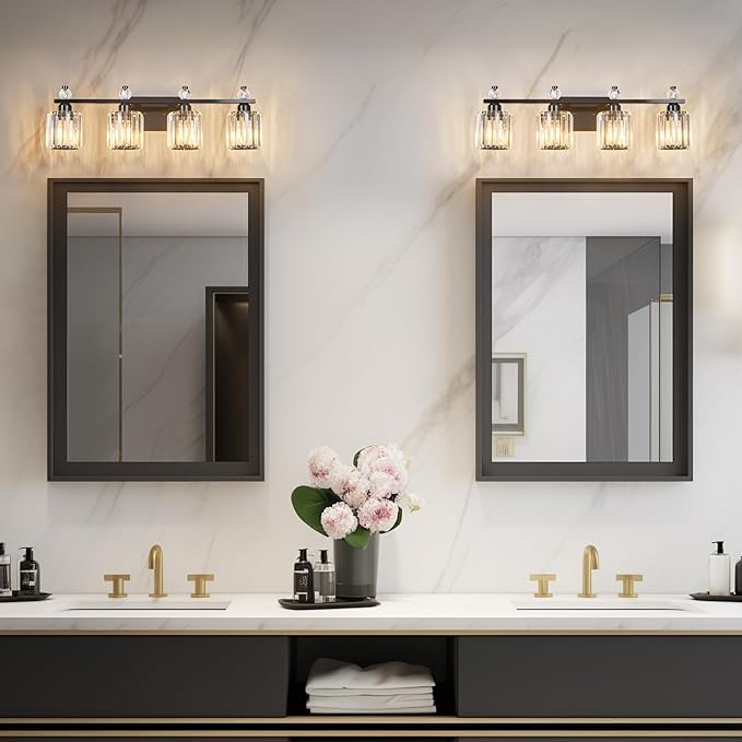 Bathroom Vanity Lights 4-Light Plating Black Modern Crystal Vanity Light - Image 3