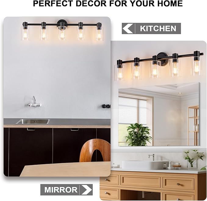 5 Light Bathroom Wall Light Fixtures Black Bathroom Wall Sconce - Image 8