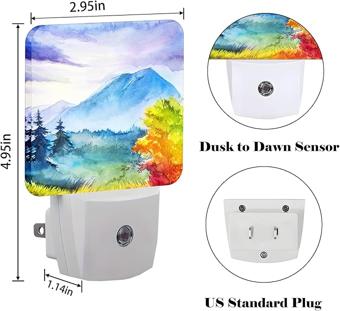 Watercolor Mountains and Forest Night Light, Plug Into Wall - Image 2