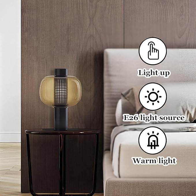 Modern Amber Glass Table Lamp Glass Shade Gold Base Desk Lamp Minimalist Design - Image 3