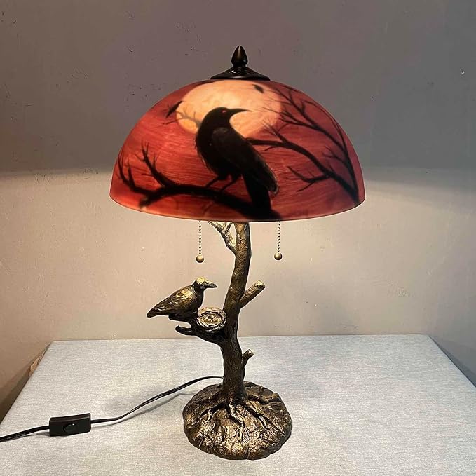 Bieye L10969 Ravens Sitting on Bare Tree Branch Against Full Moon Hand-Painted - Image 2