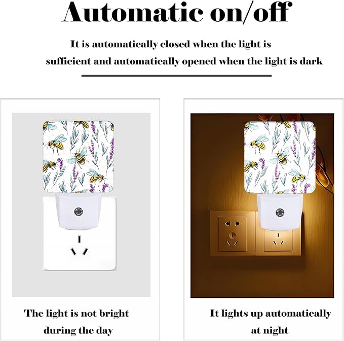 Bees and Lavender Flowers Night Light, Plug-in Night Lights - Image 3
