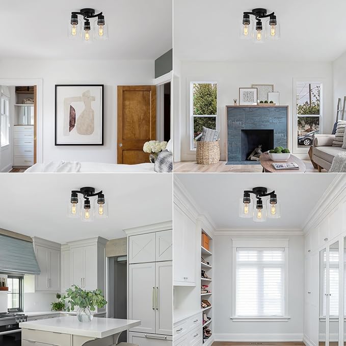 WILON Black Flush Mount Ceiling Light, Farmhouse Kitchen Lighting Fixtures - Image 6