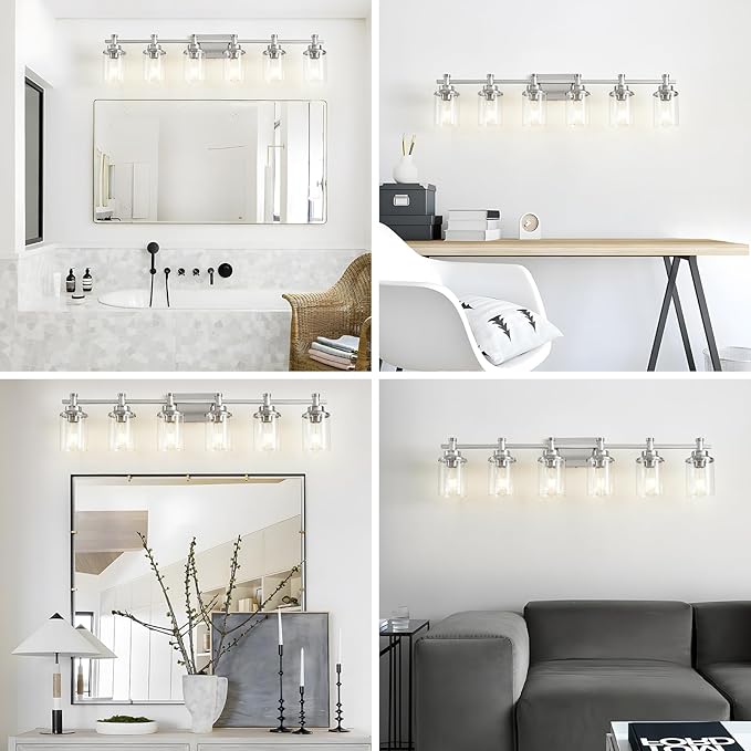 6-Light Bathroom Vanity Light, Brushed Nickel Bathroom Lights Fixtures Over - Image 7