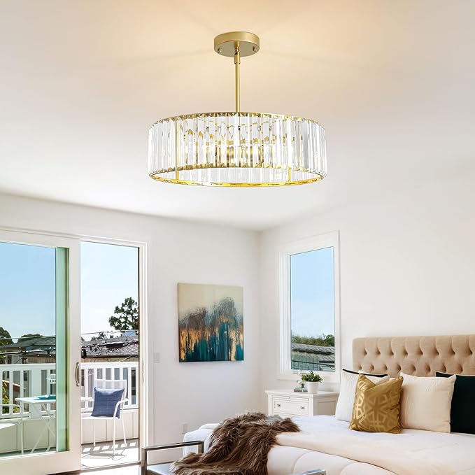 Modern Crystal Chandelier for Dining Room, 16 Inch Gold Semi Flush Mount - Image 2