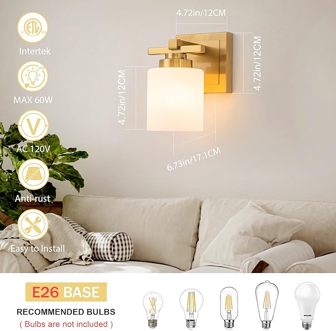1 Light Modern Bathroom Light Fixtures Over Mirror, Brass Finish Vanity Lights - Image 5