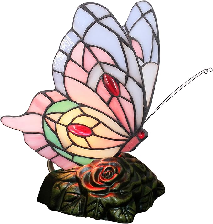 Small Tiffany Table lamp Stained Glass Butterfly Desk Lamp 7X5X9.8 Inch Accent by ZJART