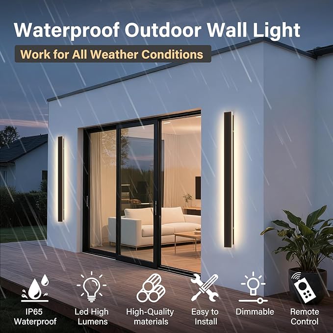 Modern Outdoor Wall Light, 39.4Inch Black LED Dimmable IP65 Waterproof - Image 2