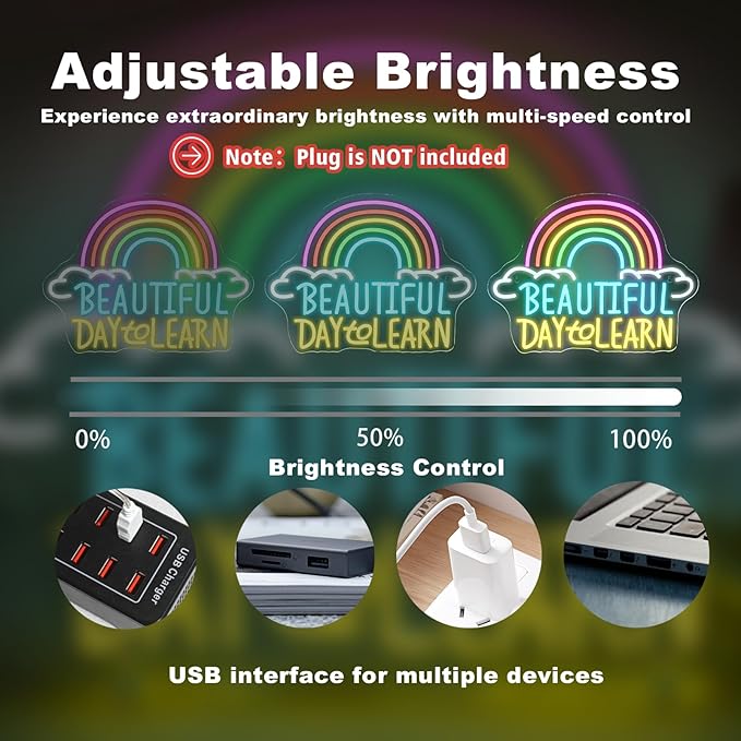 Beautiful Day to Learn LED Neon Sign, 16.5"x12.6" USB Powered, - Image 3