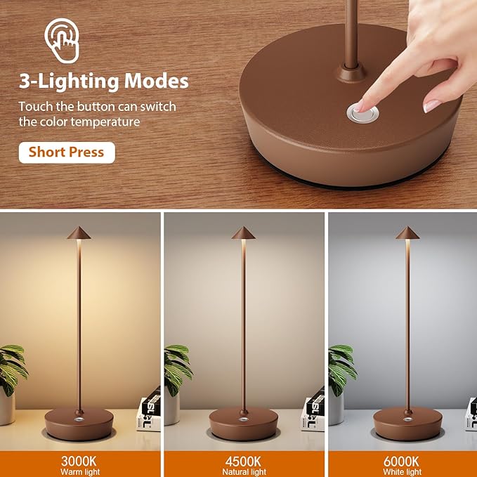 Rechargeable Cordless Table Lamp, Portable Powered LED Battery 6000mAh Metal - Image 3