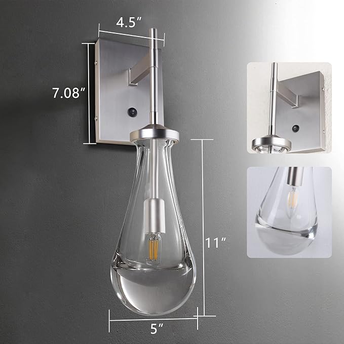 HuisMier Brushed Nickel Wall Sconce, Raindrop Wall Sconces - Image 3