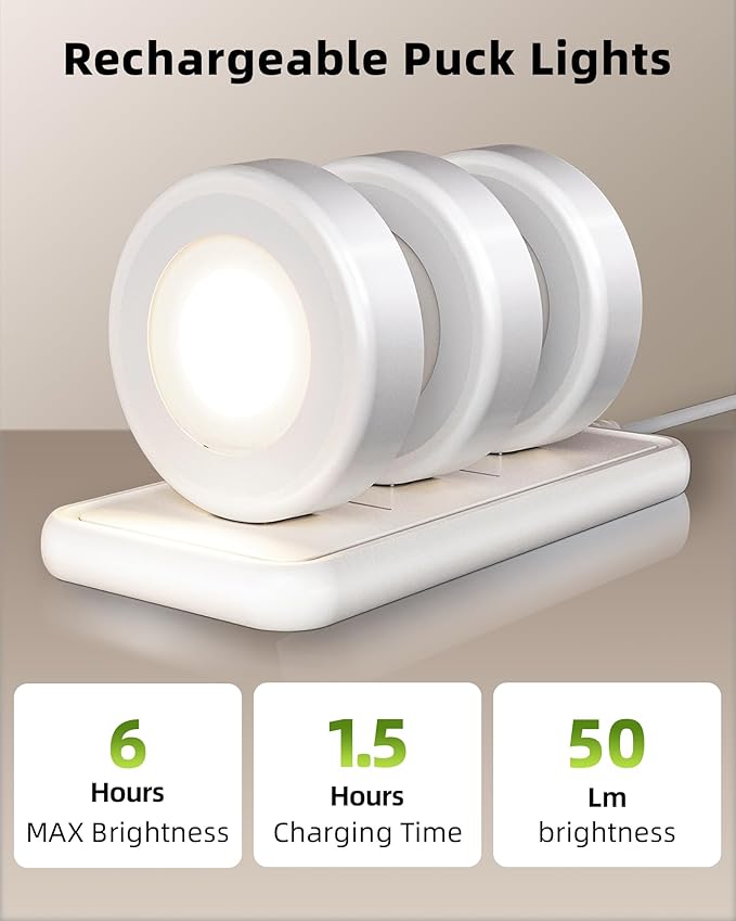 EZVALO LED Puck Lights with Charging Station, Rechargeable Sitck On Tap Lights - Image 4