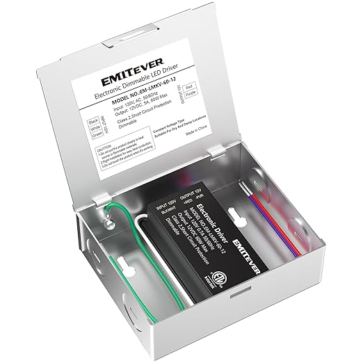EMITEVER 60W 12V Dimmable LED Driver, Electronic Transformer, 120V AC to 12V DC by EMITEVER