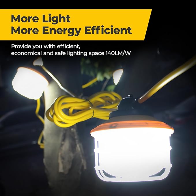 Outdoor Construction LED String Lights: 3 Prong 50FT 75w 10500lm ETL Certified - Image 5
